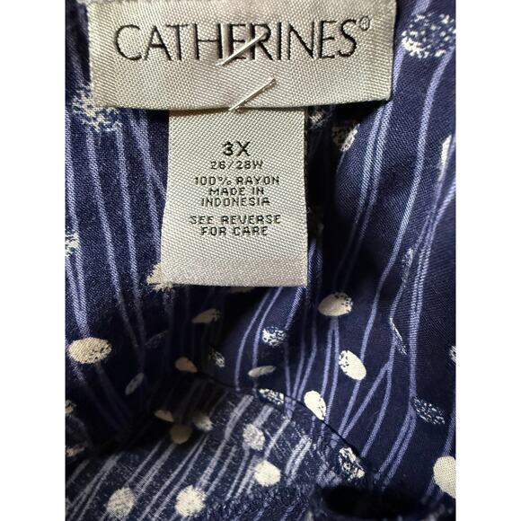 Catherines Navy Blue Tunic Top, Polka Dot Dandelion Print, Plus Size 3XL - Picture 5 of 5